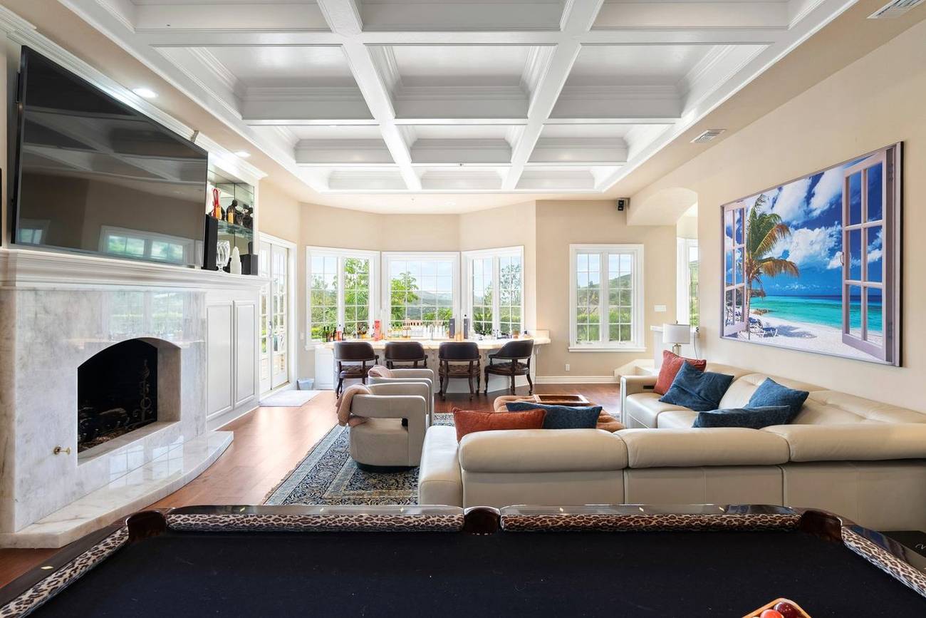 1403 Kingsboro Court — family room under the coffered ceiling