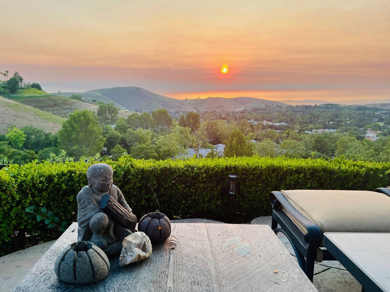 1403 Kingsboro Court, sunset over the Conejo Valley from the terrace