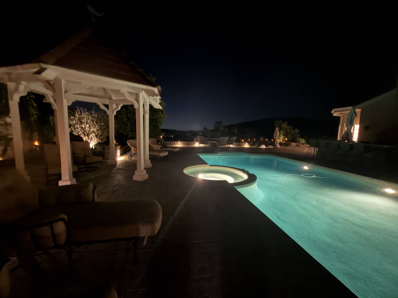 1403 Kingsboro Court, pool, spa and gazebo lit after dark